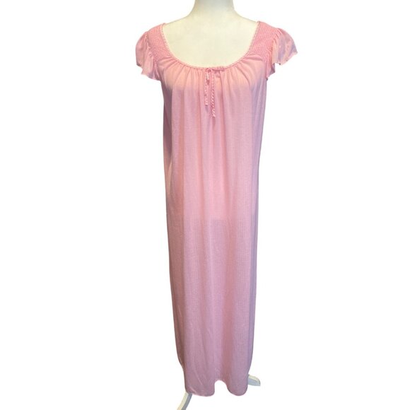 Vanity Fair Pink Peignoir & Nightgown Made In USA Lightweight Knit Short Sleeve - Picture 2 of 13